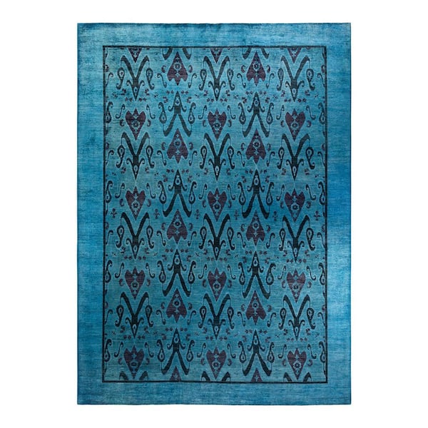 Overdyed Blue 10 ft. x 14 ft. Solid Wool Indoor Area Rug