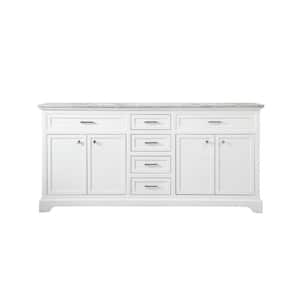 Timeless Home 72 in. W Double Bath Vanity in White with Marble Vanity Top in Carrara with White Basin