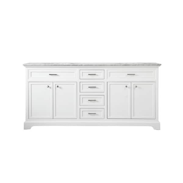 Unbranded Timeless Home 72 in. W Double Bath Vanity in White with Marble Vanity Top in Carrara with White Basin