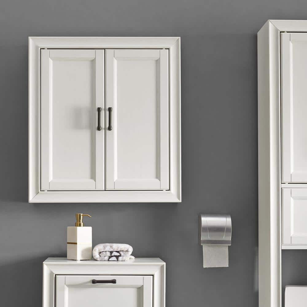 Tara Vintage White Pine Wall Cabinet with Antique Bronze Hardware