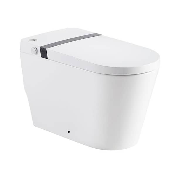 12 in. Rough in 1-Piece 1.32 GPF Smart Single Flush Elongated Toilet in White Seat Included