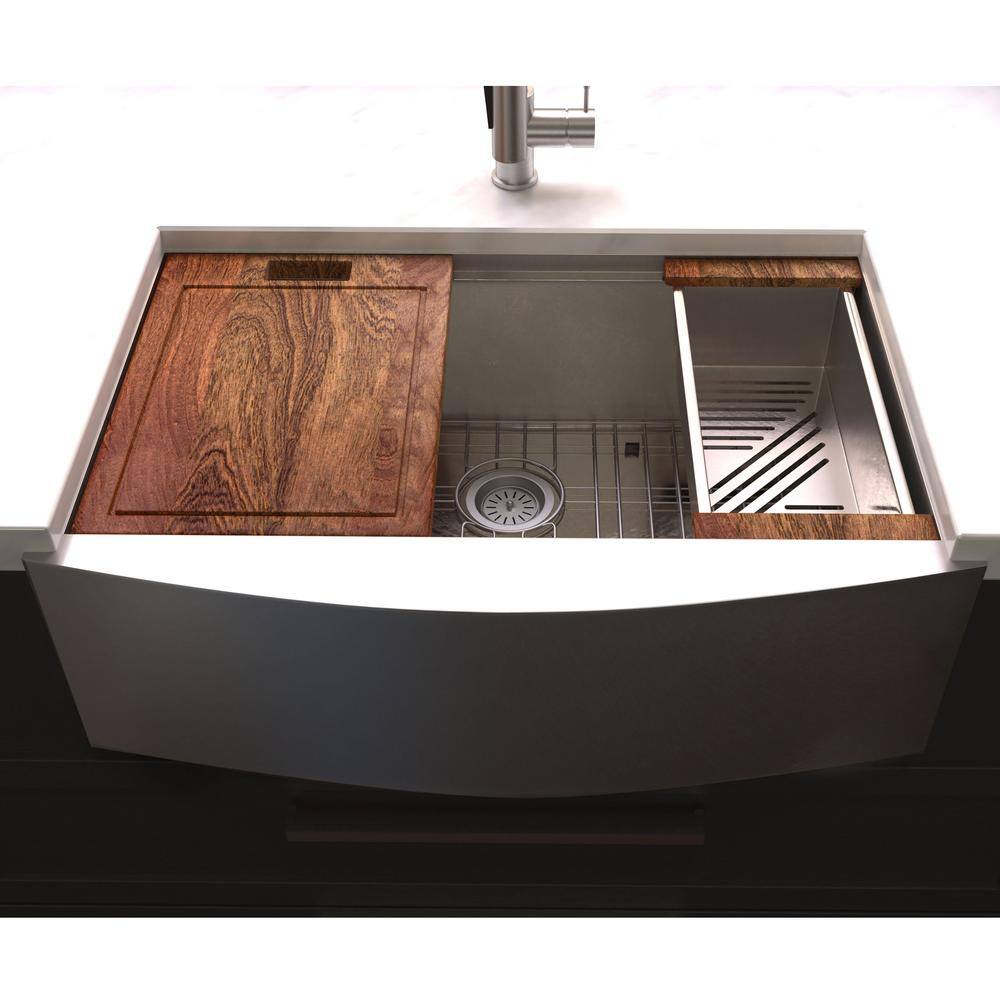 33" Stainless Steel Single Bowl Farmhouse Sink with Drainboard