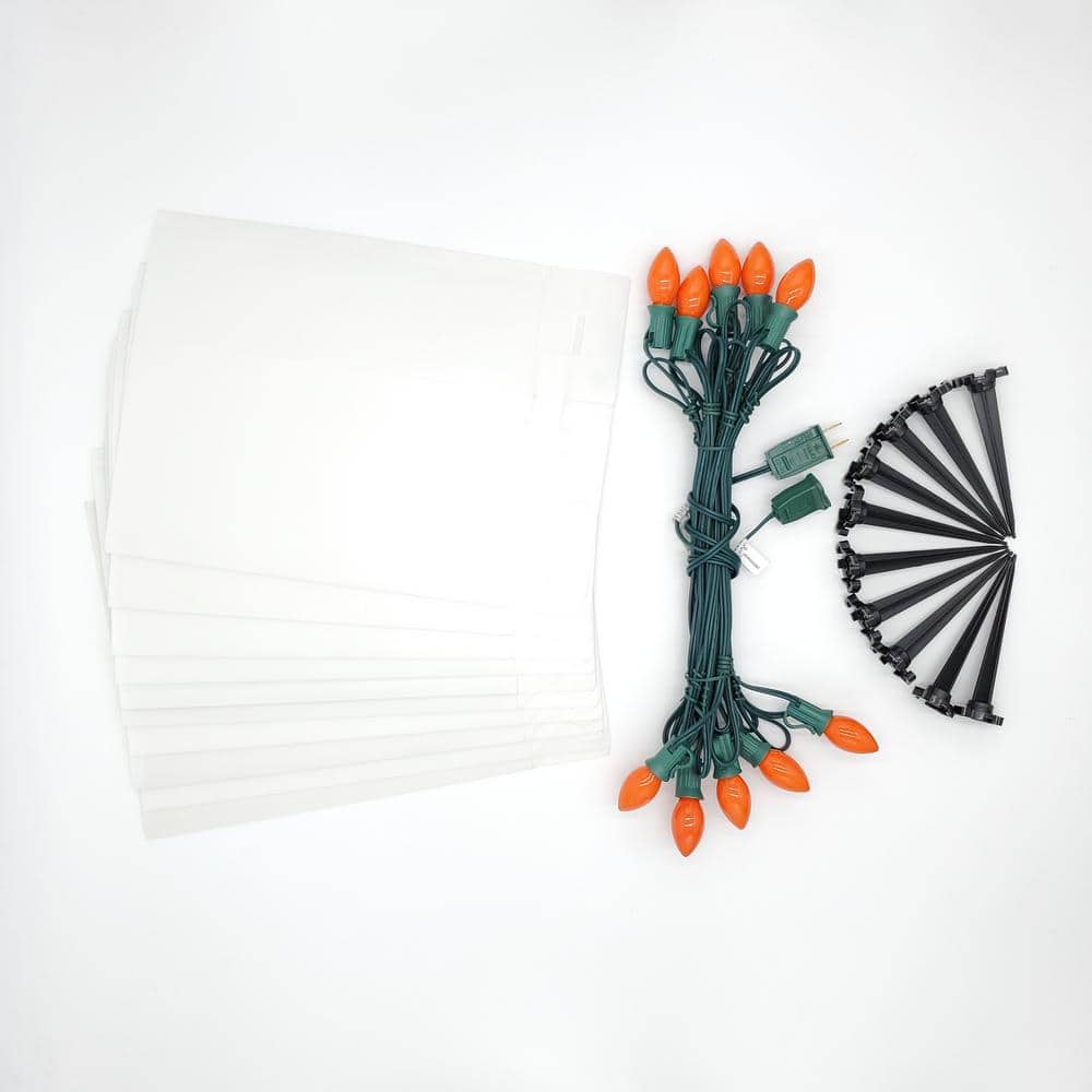 Orange Plastic Outdoor Pathway Luminaria Kit with Incandescent Bulbs