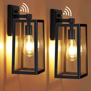 Anti-Rust Black Dusk to Dawn Outdoor Hardwired Wall Lantern Scone with No Bulbs Included (2-Pack)
