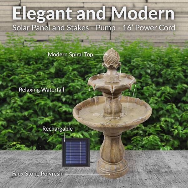 Sunnydaze 2-Tier Earth Solar Outdoor Tiered Water Fountain