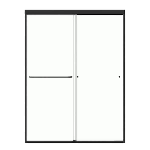 54 in. W x 72 in. H Sliding Framed Shower Door in Matte Black Finish with Clear Glass