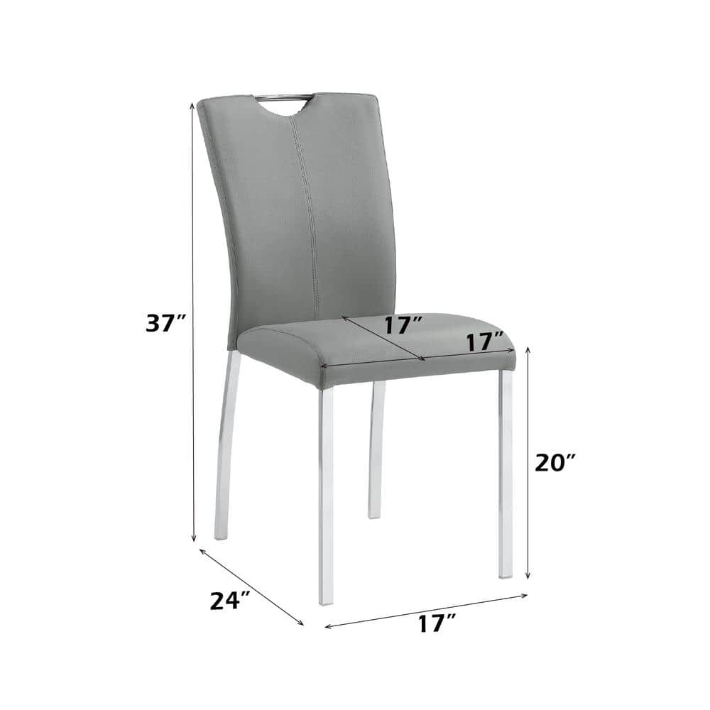 Gray Faux Leather Upholstered Side Chair with Chrome Metal Legs