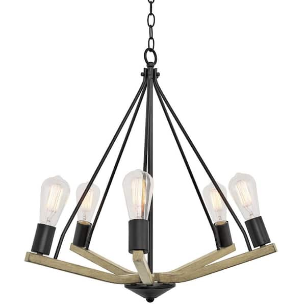 Kira Home Crawford 60-Watt 5-Light Black Farmhouse Chandelier, No Bulb ...