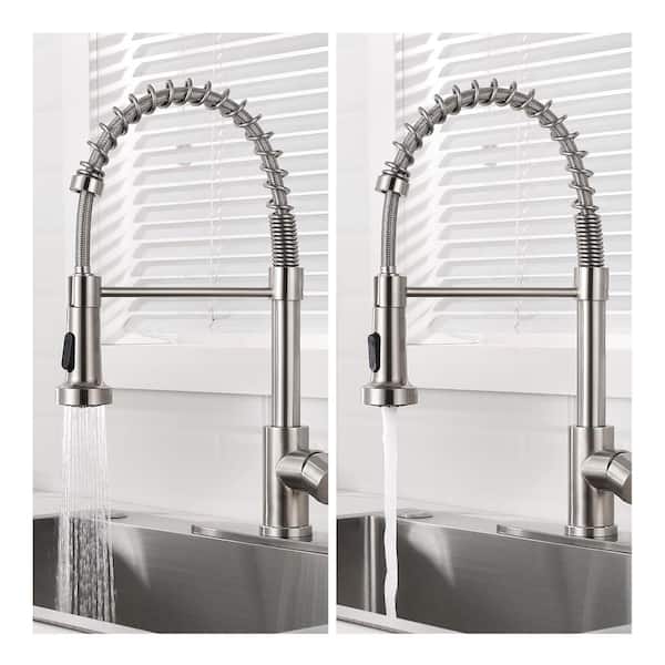 High-Arc Single-Handle Pull-Down Sprayer Kitchen Faucet with Deckplate Spiral Pull Out Sprayer Faucet in Brushed Nickel