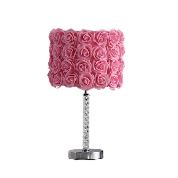Jushua 18.25 in. Pink Roses in Bloom Acrylic and Metal Table Lamp