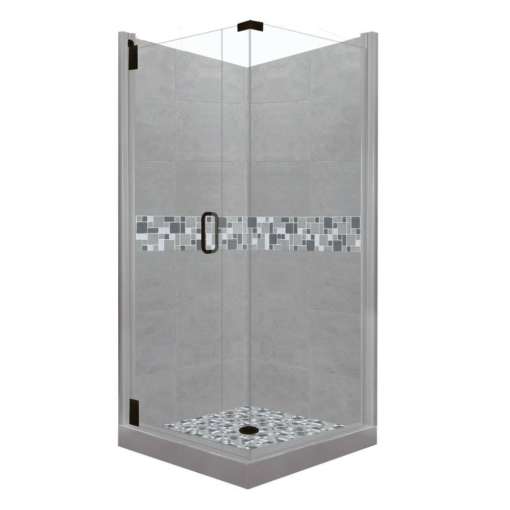 Newport Grand Hinged 38 in. x 38 in. x 80 in. Left-Hand Corner Shower Kit in Wet Cement and Black Pipe Hardware price history on PriceWatchPro