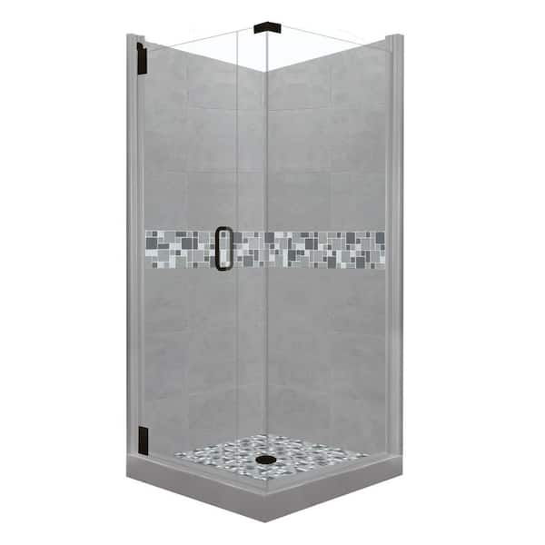 American Bath Factory Newport Grand Hinged 38 in. x 38 in. x 80 in. Left-Hand Corner Shower Kit in Wet Cement and Black Pipe Hardware