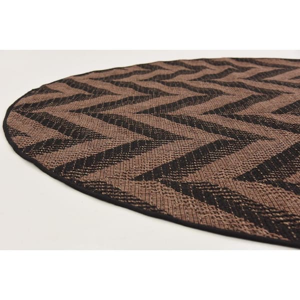 Outdoor Chevron Brown 6' 0 x 6' 0 Round Rug
