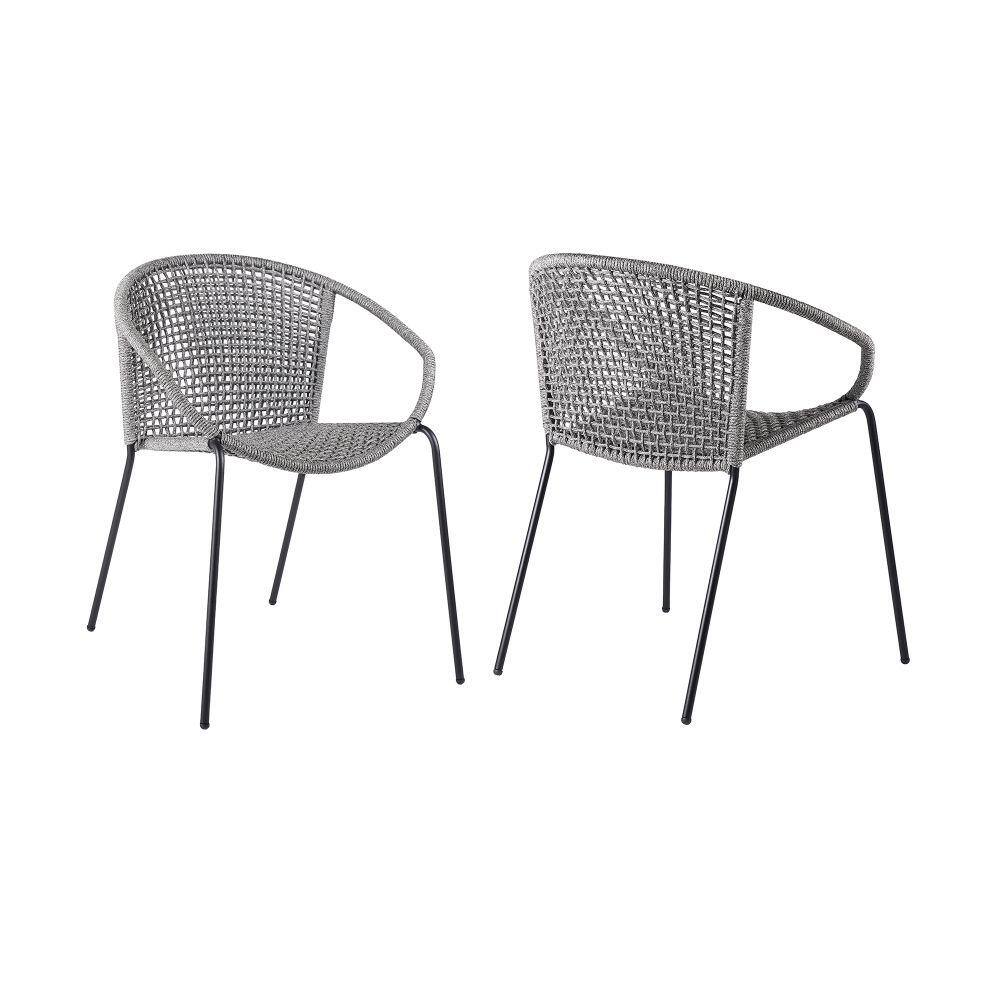 Benjara Gray Rope Interwoven Geometric Dining Chair (Set of 2) BM245731 ...