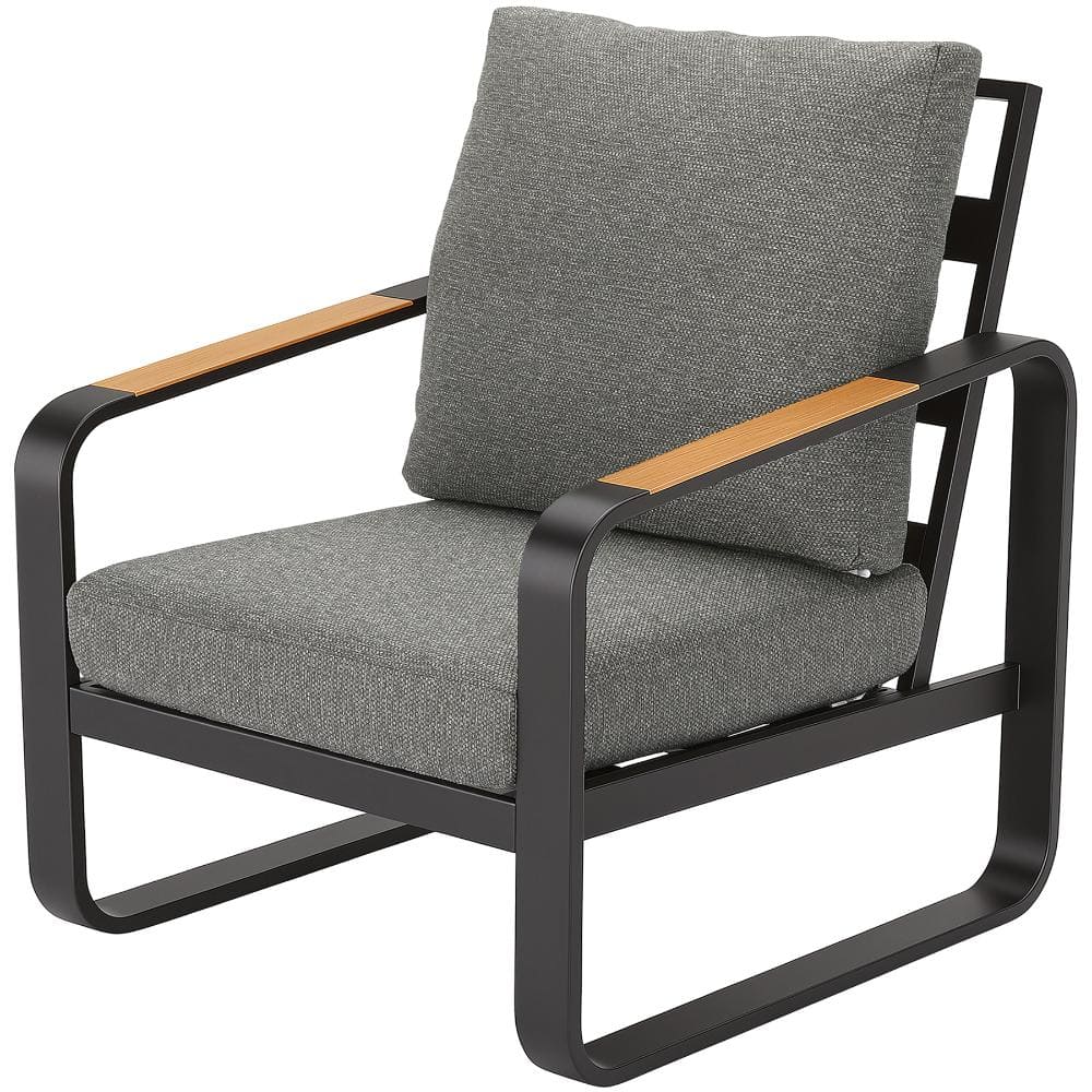 24.6 in. Outdoor Patio Armchair with 6 Inch Gray Cushions, Black Metal Frame Single Chair for Balcony Backyard Porch price history on PriceWatchPro