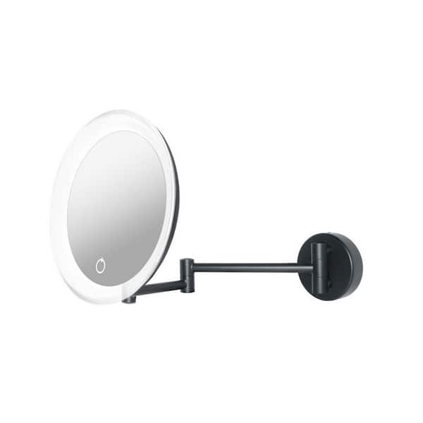 WS Bath Collections Beauty 200T 7.8 in. W x 7.8 in. H Small Round Lighted Magnifying Bathroom Makeup Mirror in Matte Black