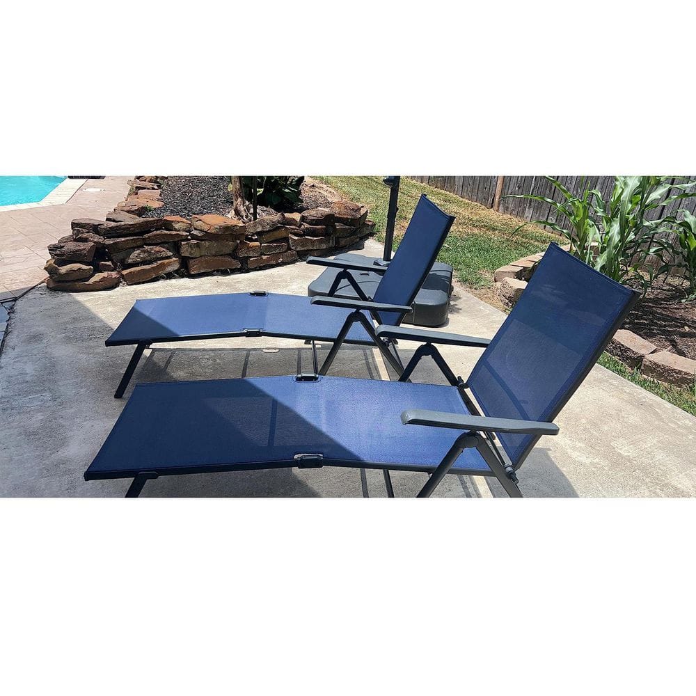 Navy 2-Piece Metal Outdoor Chaise Lounge with Rust-Resistant Frame