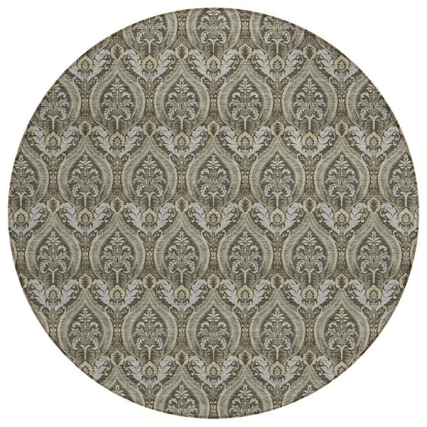 Taupe and Beige 8 ft. Round Woven Trellis Round Indoor/Outdoor Area Rug