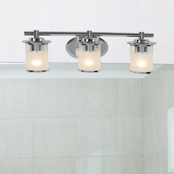 Designers Fountain Essence 23.25 in. 3-Light Satin Platinum Transitional Vanity Light with Frosted and Clear Edge Glass Shades