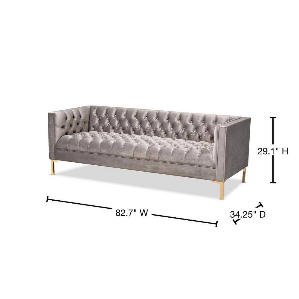 Zanetta Gray Tufted Velvet and Wood Sofa