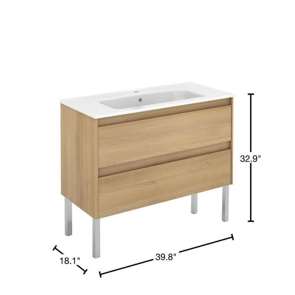 Nordic Oak 40" Single Basin Ceramic Vanity Set with Soft Close Drawers