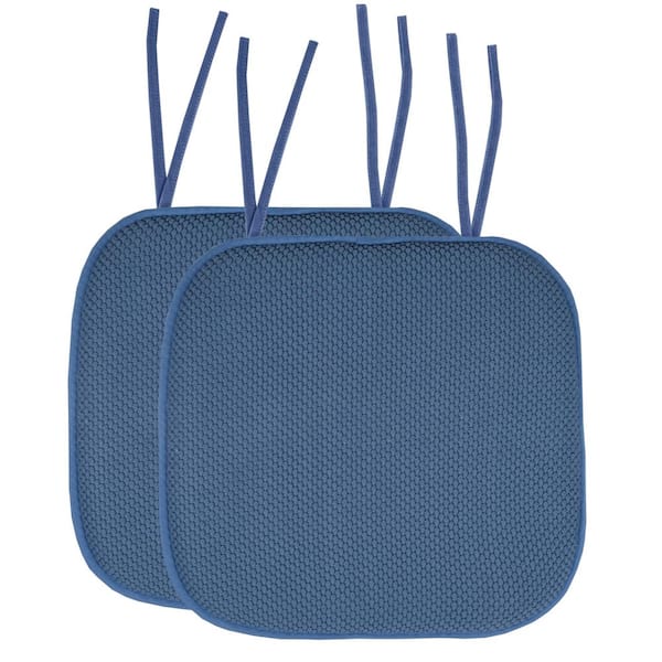 Sweet Home Collection Honeycomb Memory Foam Square 16 in. x 16 in. Non-Slip Back Chair Cushion with Ties, Indoor/Outdoor, Blue (2-Pack)