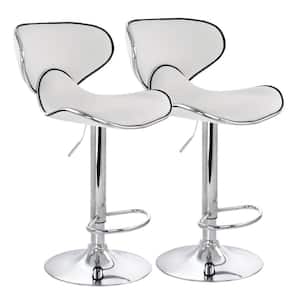 35 in White and Chrome Curved Back Faux Leather Bar Stool with Adjustable Height (Set of 2)