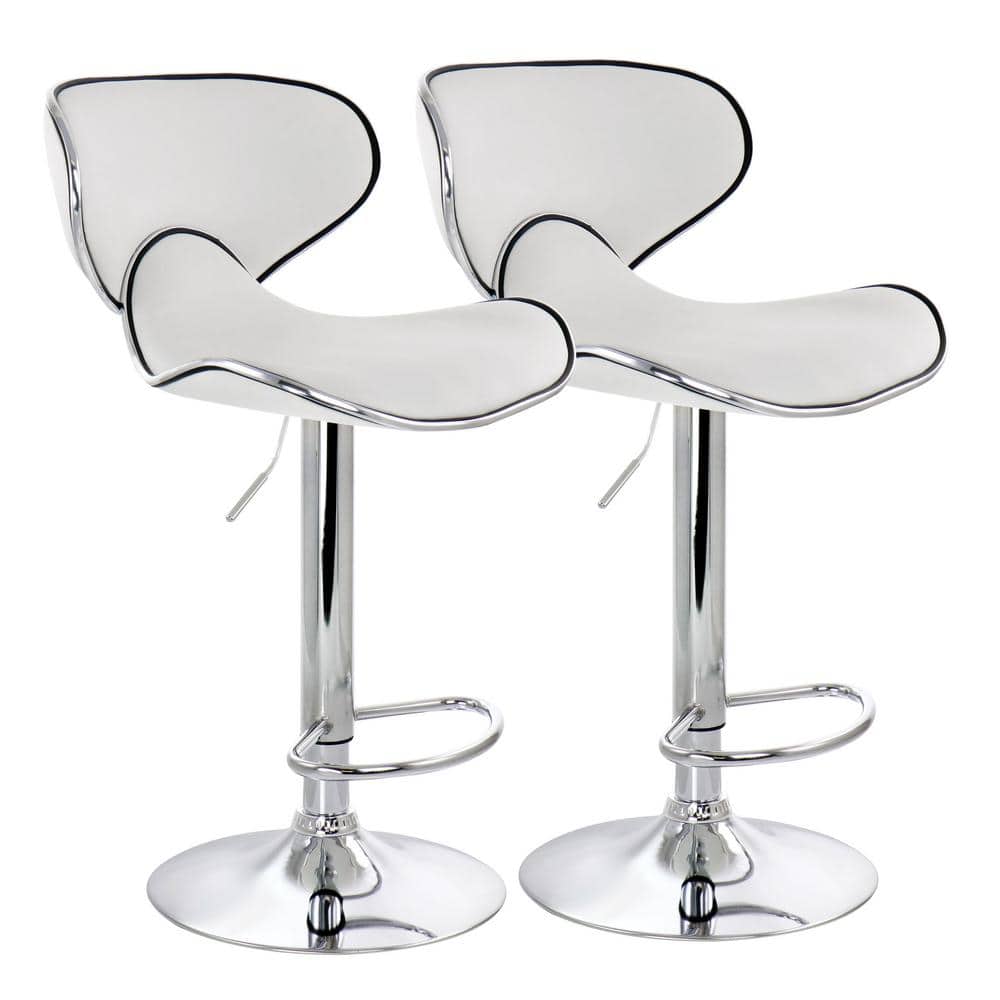 Elama 35 In. White High Back Tufted Faux Leather Adjustable Bar Stool with  Chrome Base (Set of 2) 985117104M - The Home Depot