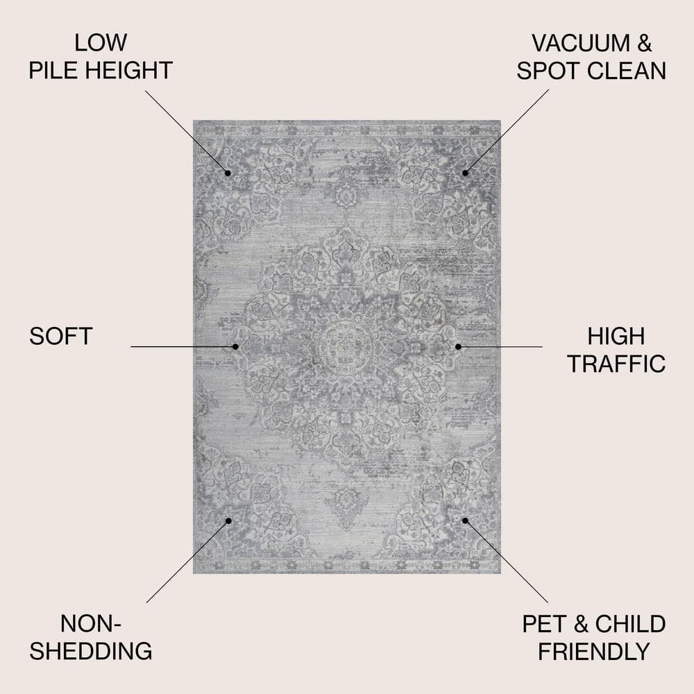 Luxurious Light Gray Power Loomed 8' x 10' Synthetic Area Rug