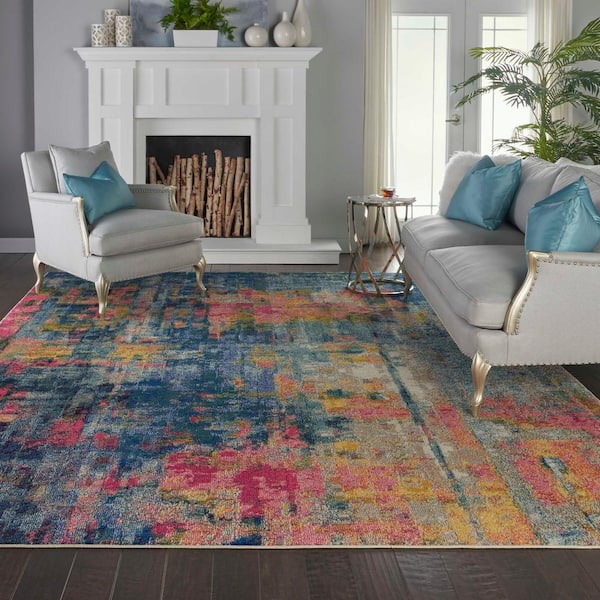 Celestial Blue/Yellow 10 ft. x 14 ft. Abstract Contemporary Area Rug