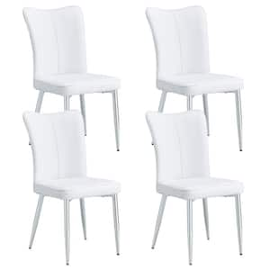 White Modern Minimalist Dining Chair PU Seats with Silver Metal Legs (Set of 4)