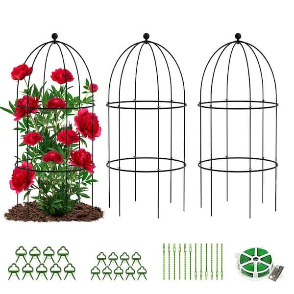Unbranded Birdcage Style Plant Support 31.5 in. Sturdy Grow Through Steel Trellis, Black