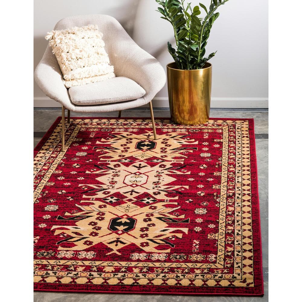 Handmade Red Synthetic Rectangular Stain-resistant Rug