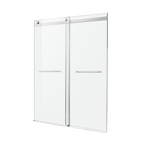 ANZZI - Kahn Series 48 in. x 76 in. H Sliding Frameless Shower Door in Brushed Nickel with Tsunami Guard Tempered Glass