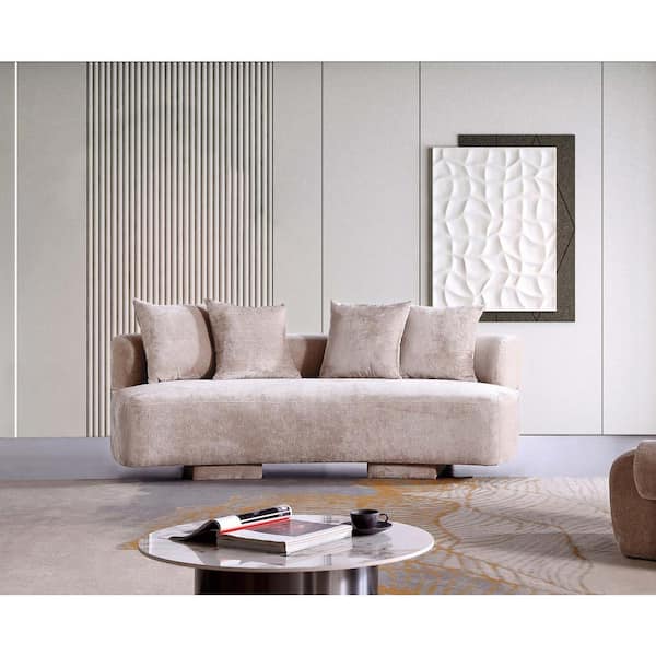 Manhattan Comfort Verandah 90.6 in. Armless Chenille Upholstered Rectangle Sofa in. Beige
