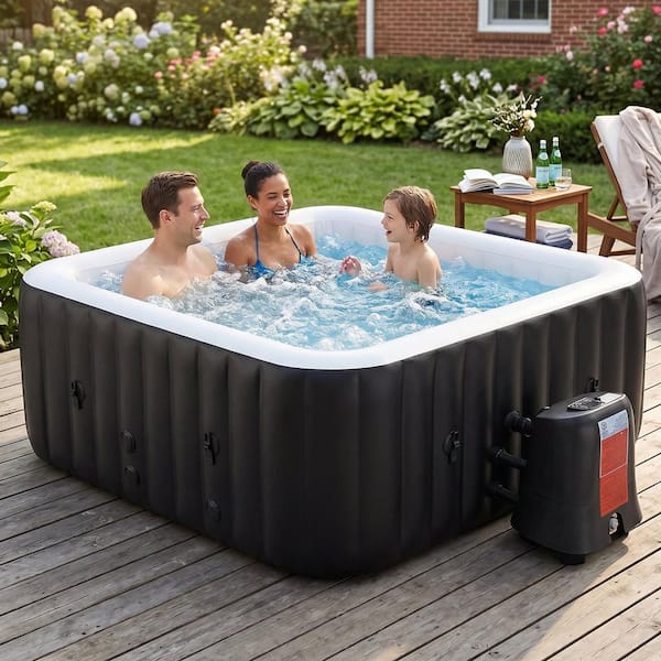 240 Gal. Hot Tub 73 in. L x 73 in. W x 25 in. H Inflatable Hot Tub 4-6 Person Portable Blow Up Hot Tub Outdoor Spa