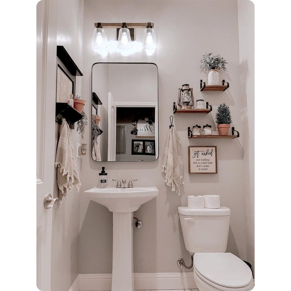 Asher 23" Black and Smoked Birch Wood Bathroom Vanity Light Set