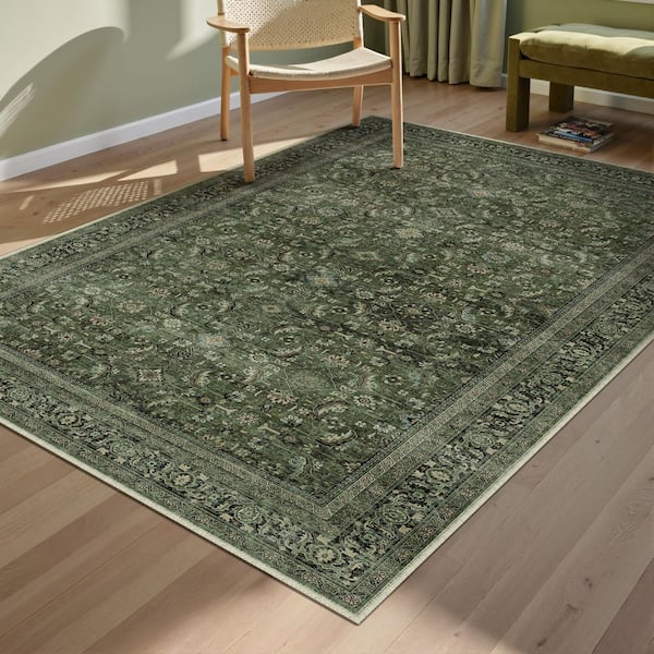 Tehran Green 3 ft. x 5 ft. Vintage Perris All Over Design Area Rug