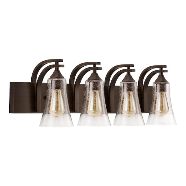 Merra 32 in. 4-Light Brushed Brown Vanity Light with Clear Seeded Glass Shades
