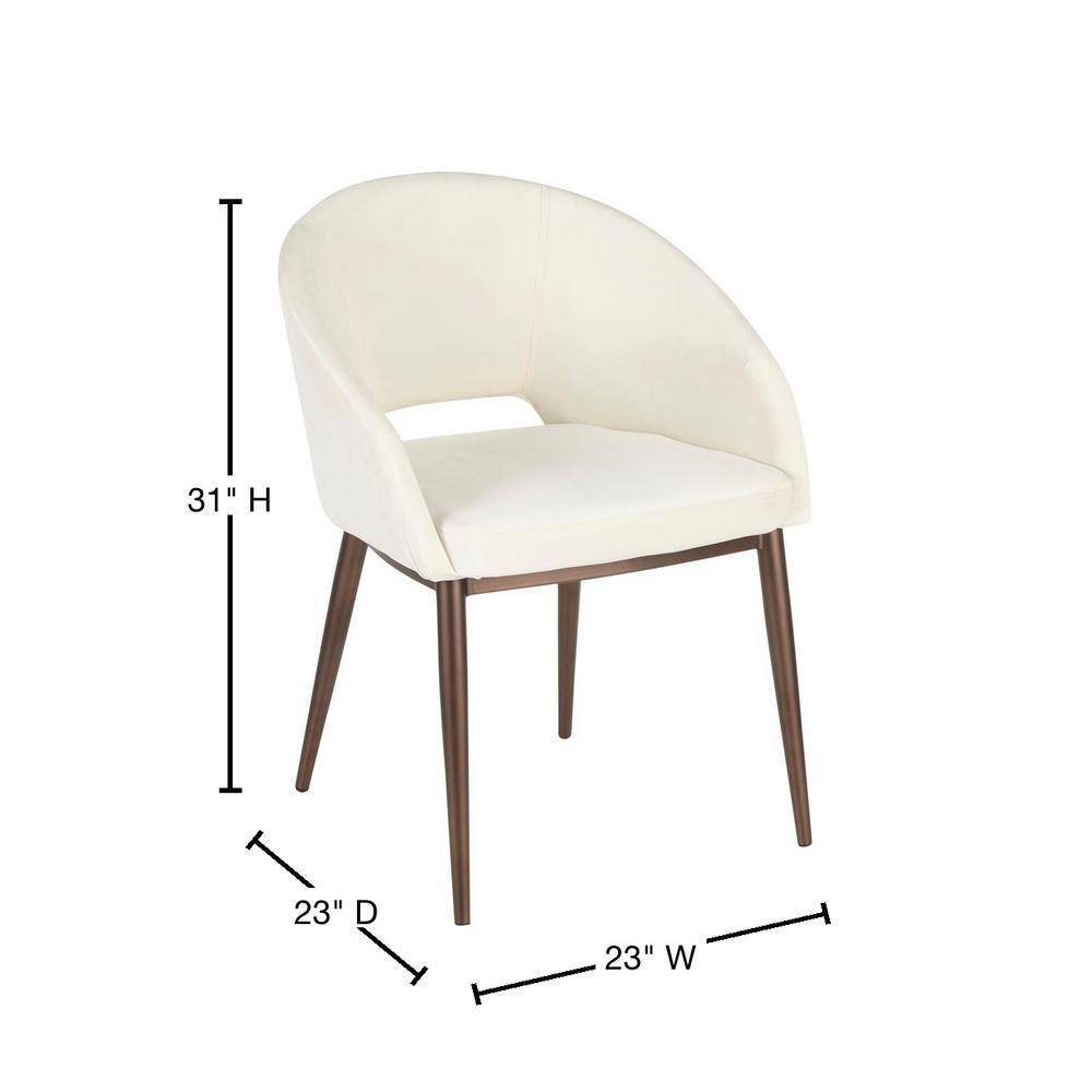 Cream Velvet Arm Chair with Copper Metal Legs