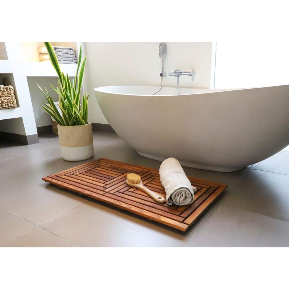 Nordic Teak Wood Oiled Double Framed Bath Mat 40" x 20"