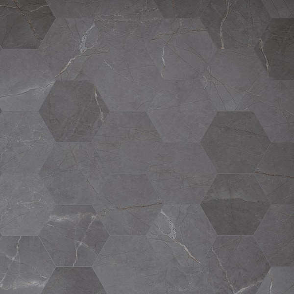 MOLOVO Elegance Dark Gray Hexagon 8.9 in. x 7.7 in. Matte Porcelain Tile Sample