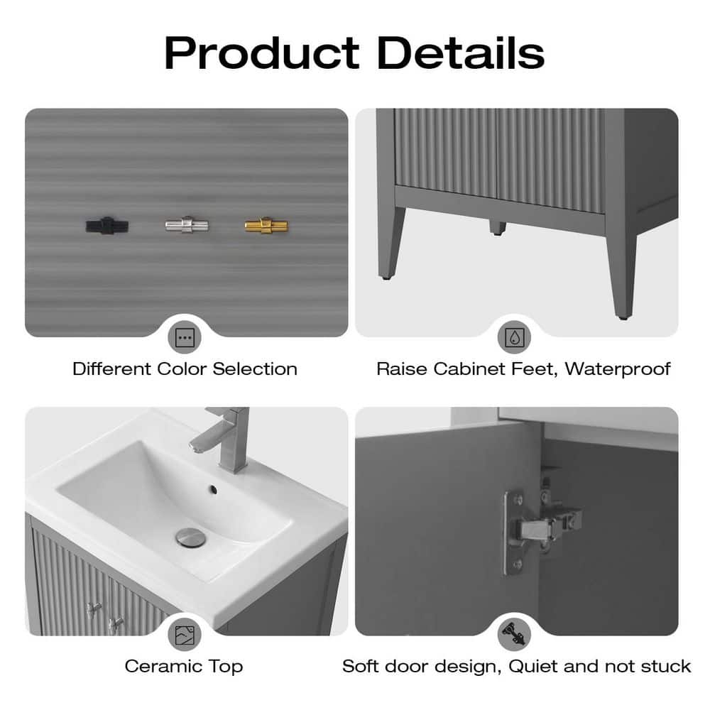 Gray Single Freestanding Bathroom Vanity with Ceramic Top