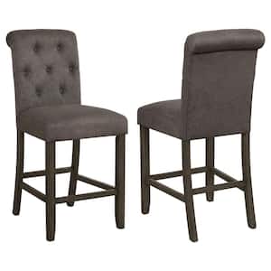 40.5 in. H Rustic Brown and Grey Tufted Back Wood Frame Counter Height Stool with Fabric Seat (Set of 2)