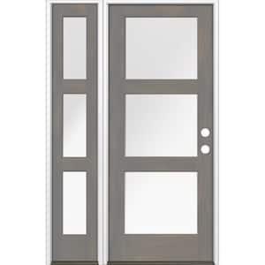 50 in. x 80 in. Modern Douglas Fir 3-Lite Left-Hand/Inswing Satin Glass Grey Stain Wood Prehung Front Door