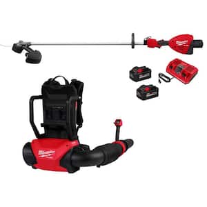 M18 FUEL 18V Brushless Cordless Dual Battery Backpack Blower w/Straight Shaft String Trimmer, (2) Battery, (1) Charger
