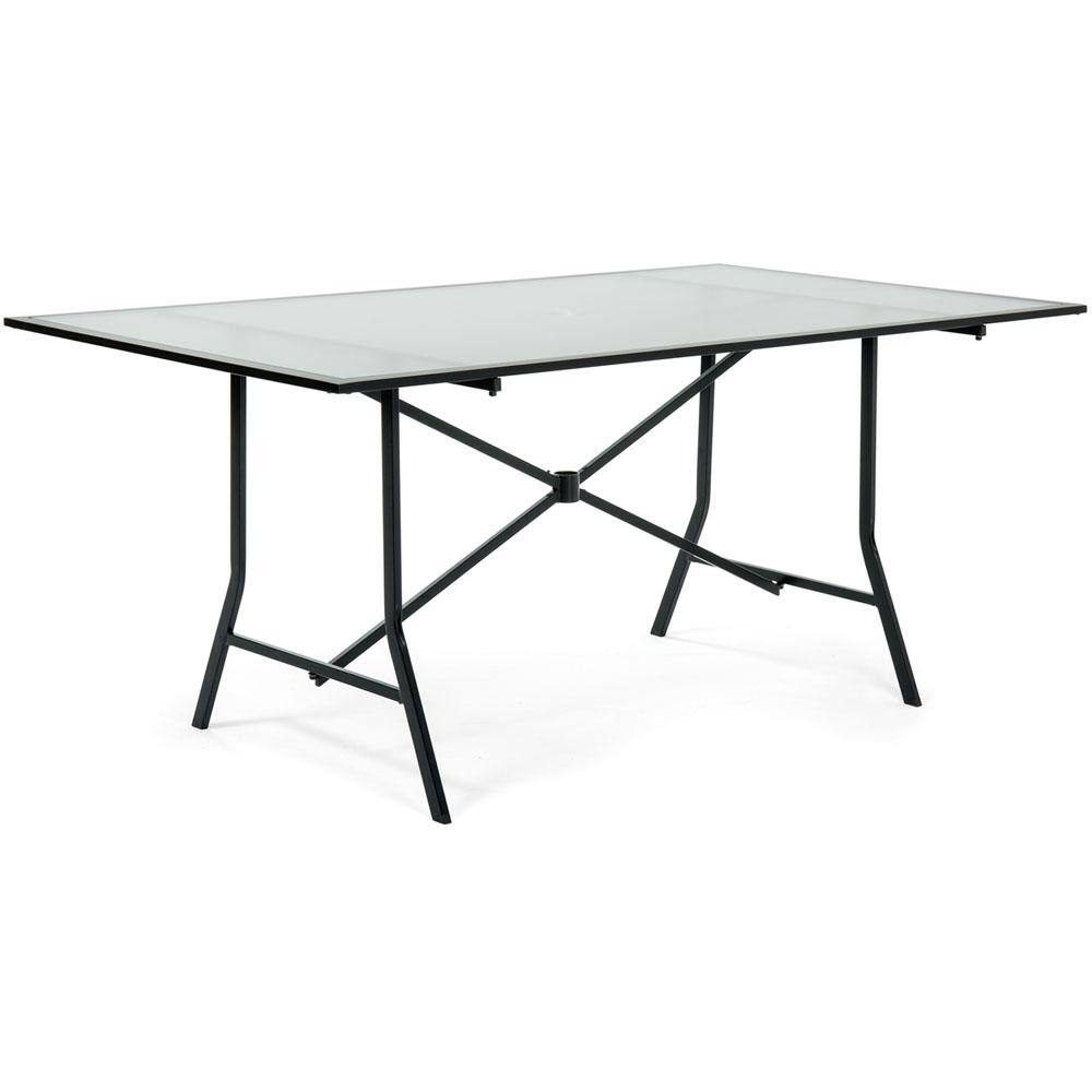 Lavallette 7-Piece Black Steel Outdoor Dining Set with Blue Cushions