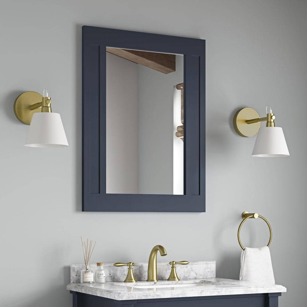 Midnight Blue Rectangular Wood Framed Bathroom Vanity Mirror