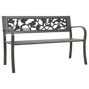 49.2 in. Gray Metal Outdoor Patio Bench Garden Bench with Backrest