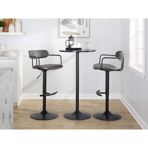 Lumisource Demi 32.5 in. Grey Faux Leather and Black Metal Adjustable Bar Stool (Set of 2)